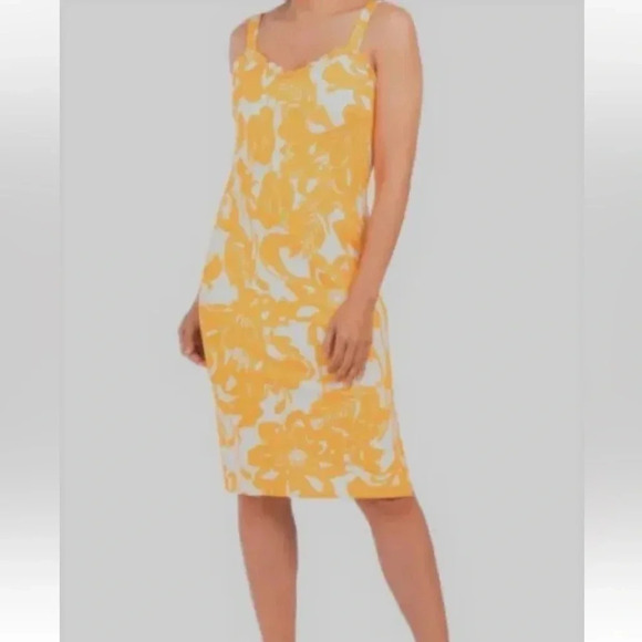 Trina Turk Zile Ruffle Floral Sheath Midi Dress Size 6 Yellow White Print Resort - Picture 2 of 11